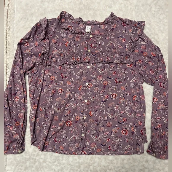 GAP Purple Floral Button Down Blouse Size L - Picture 3 of 10